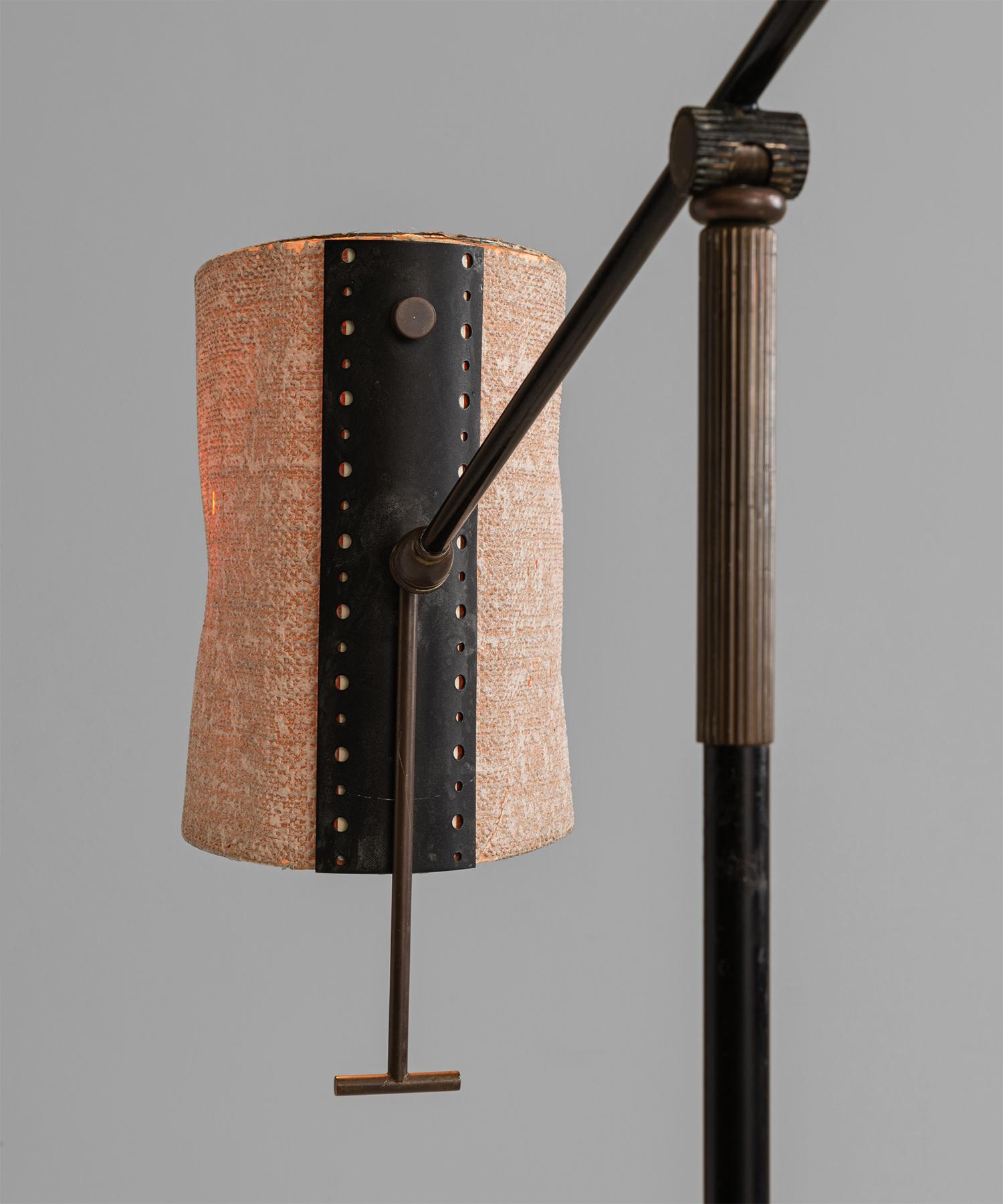 French Black Lacquered & Gilt Brass Floor Lamp by Maison Lunel, France, circa 1950