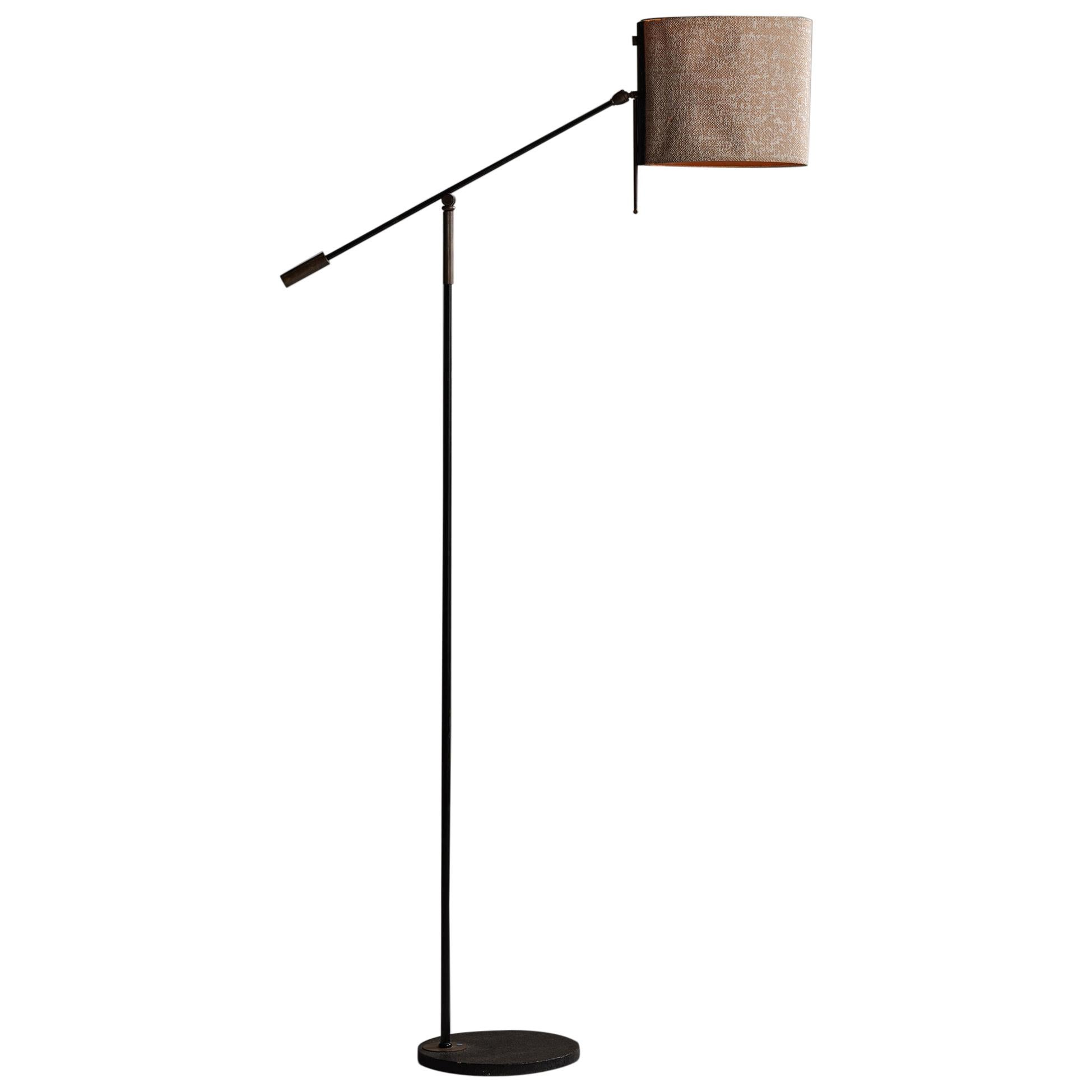Black Lacquered & Gilt Brass Floor Lamp by Maison Lunel, France, circa 1950