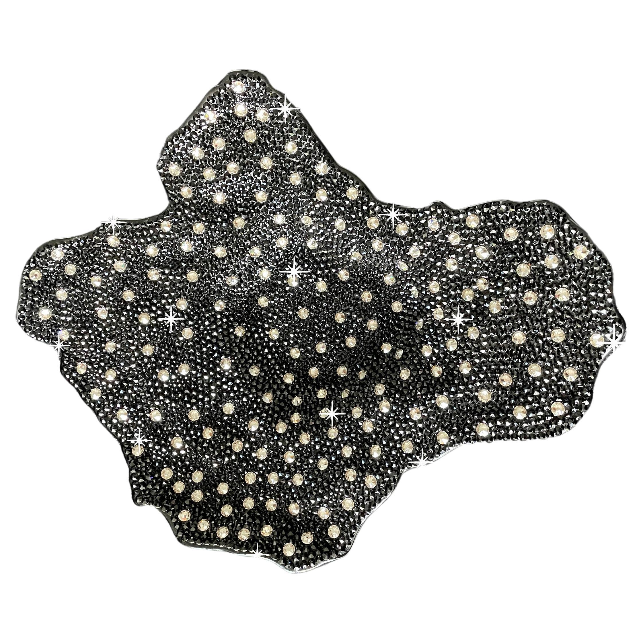 Black Lacquered Glass Dish Paved with Silver Shade Dots For Sale