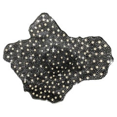 Black Lacquered Glass Dish Paved with Silver Shade Dots