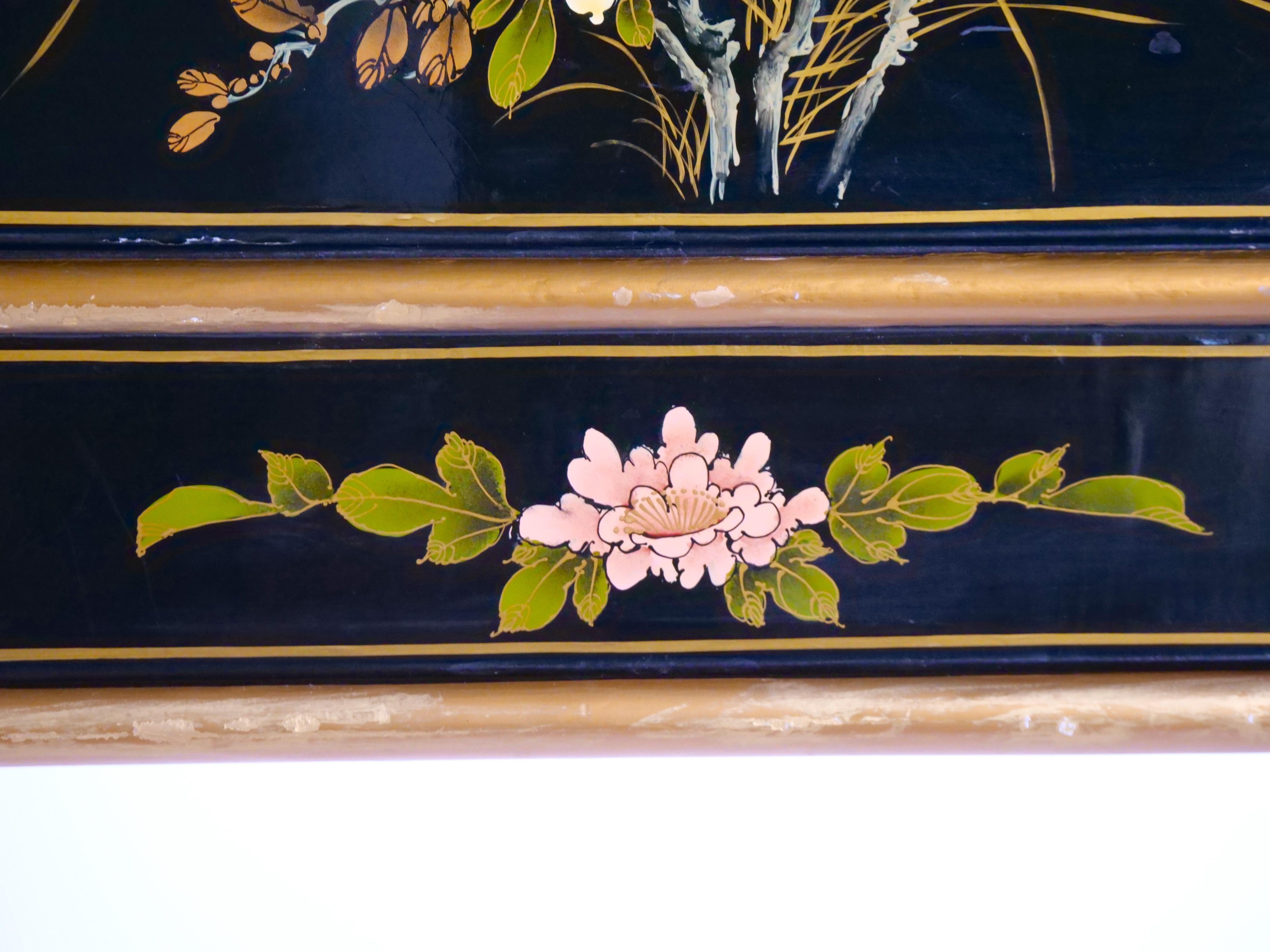 Black Lacquered Hand Painted / Decorated Chinoiserie Desk 9
