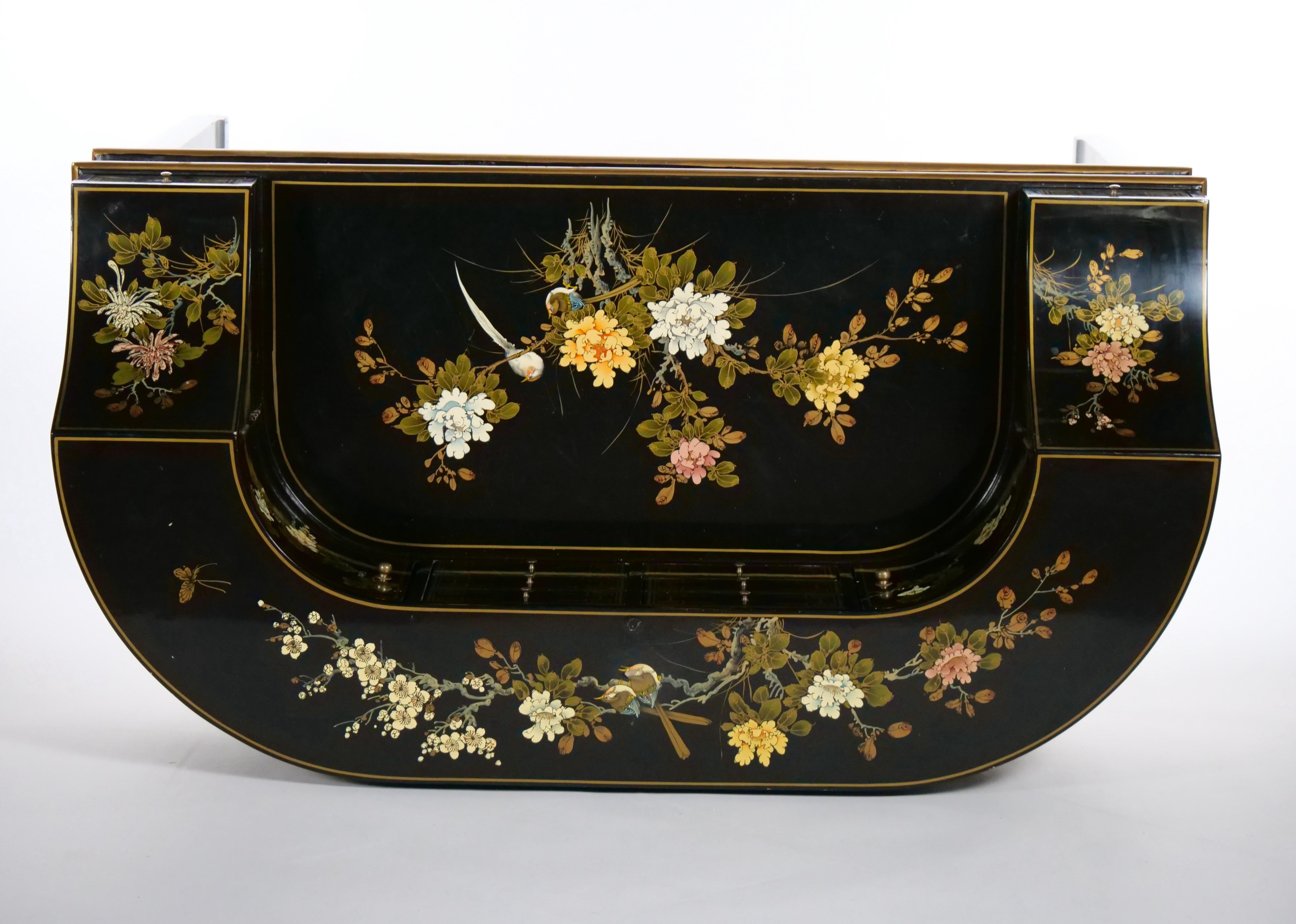 Black Lacquered Hand Painted / Decorated Chinoiserie Desk 13