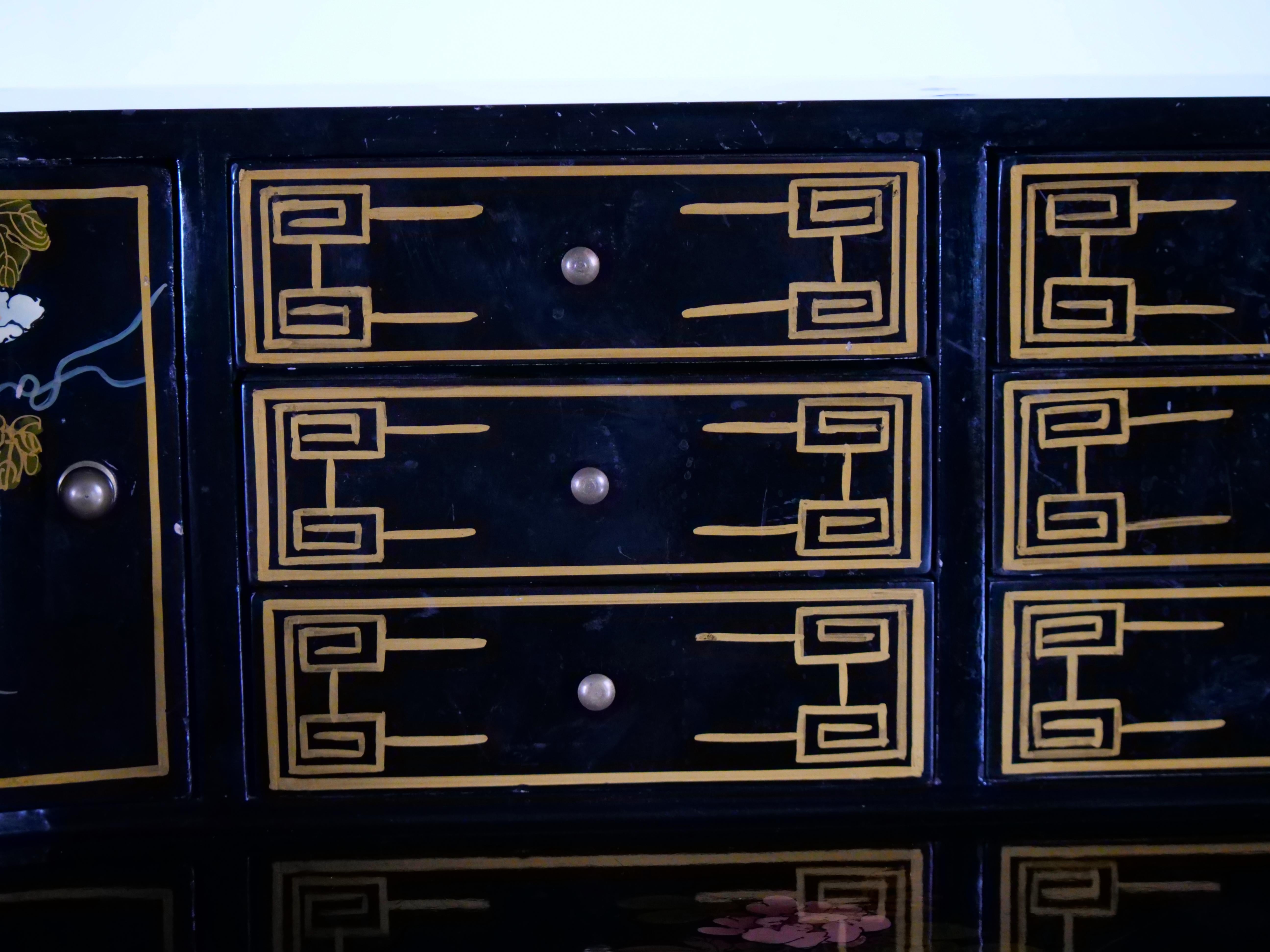 Black Lacquered Hand Painted / Decorated Chinoiserie Desk 1