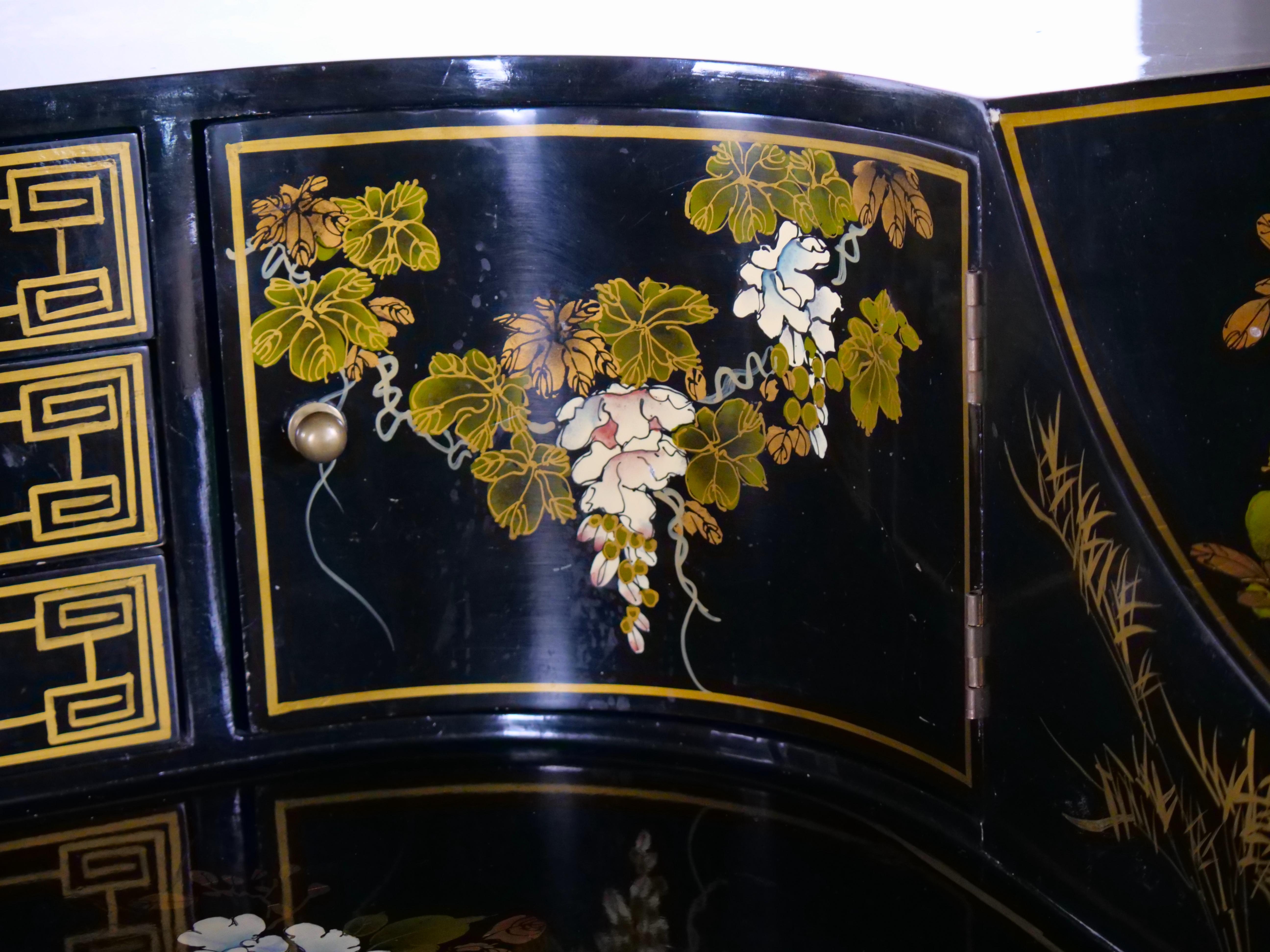 Black Lacquered Hand Painted / Decorated Chinoiserie Desk 2