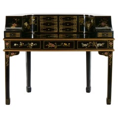 Bureau chinoiseries laqué noir peint à la main et décoré