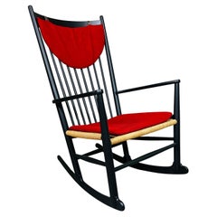 Black Lacquered Hans J. Wegner J16 Rocking Chair Or Rocker For FDB Mobler 1963