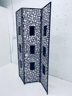 Black Iron Room Divider Screen with Black Tessellated Stone Accents