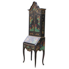 Black Lacquered Italian Chinoiserie Petite Secretary