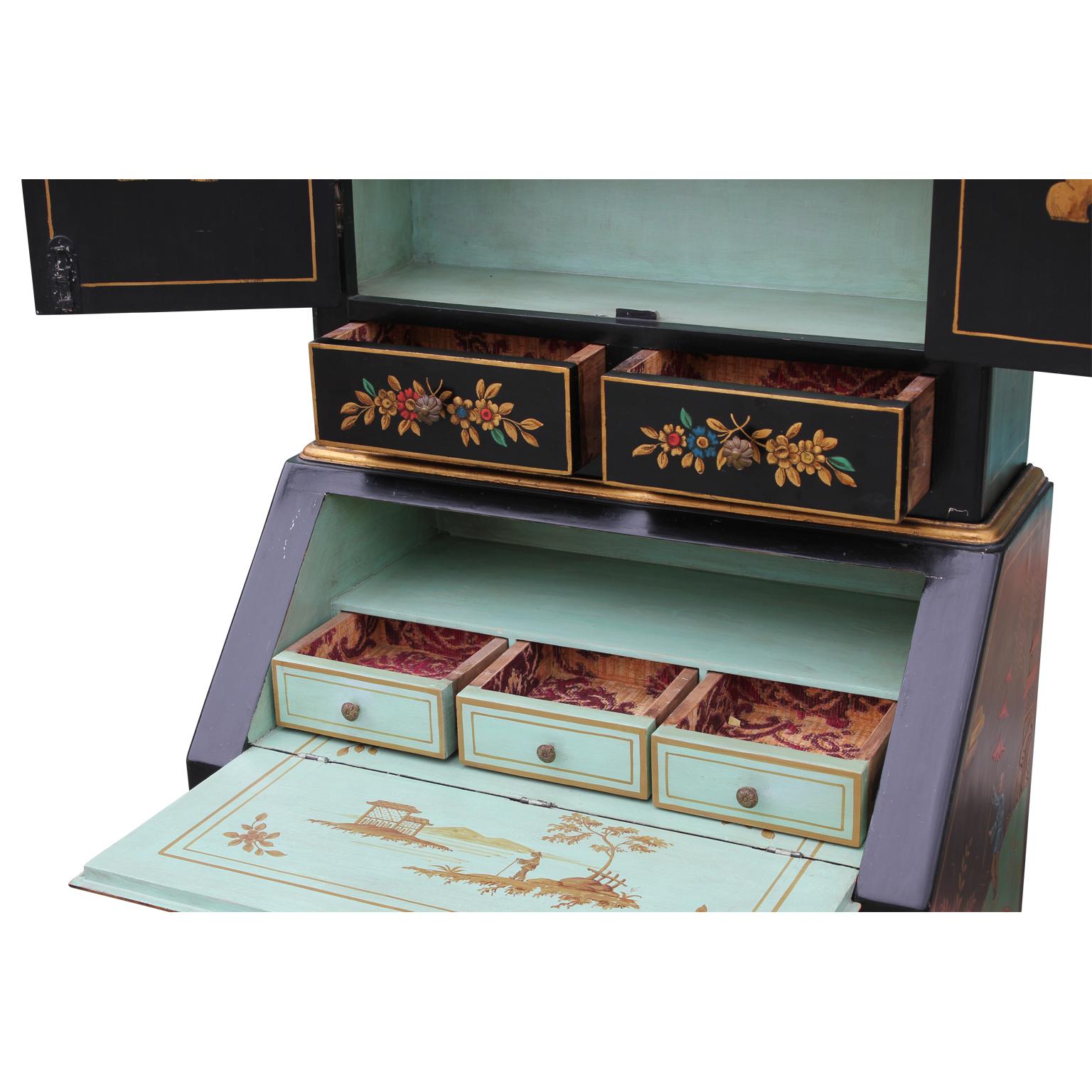 Black Lacquered Italian Chinoiserie Petite Secretary 3