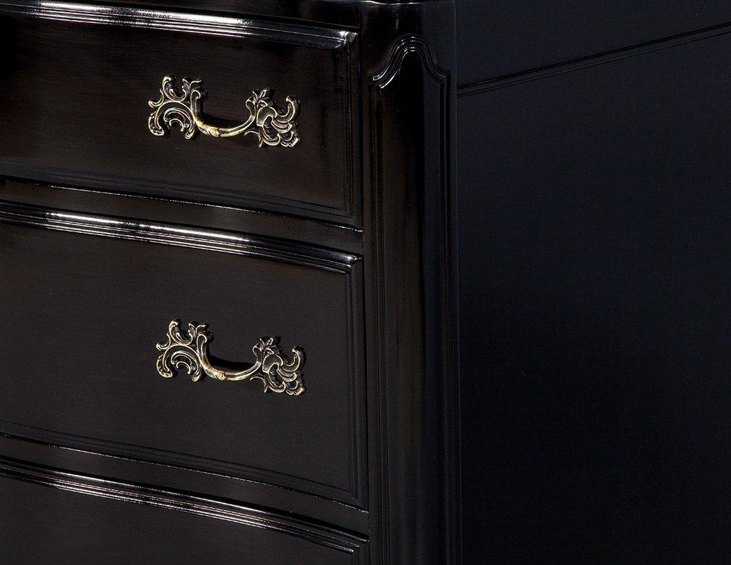 Brass Black Lacquered Louis XV Chest of Drawers