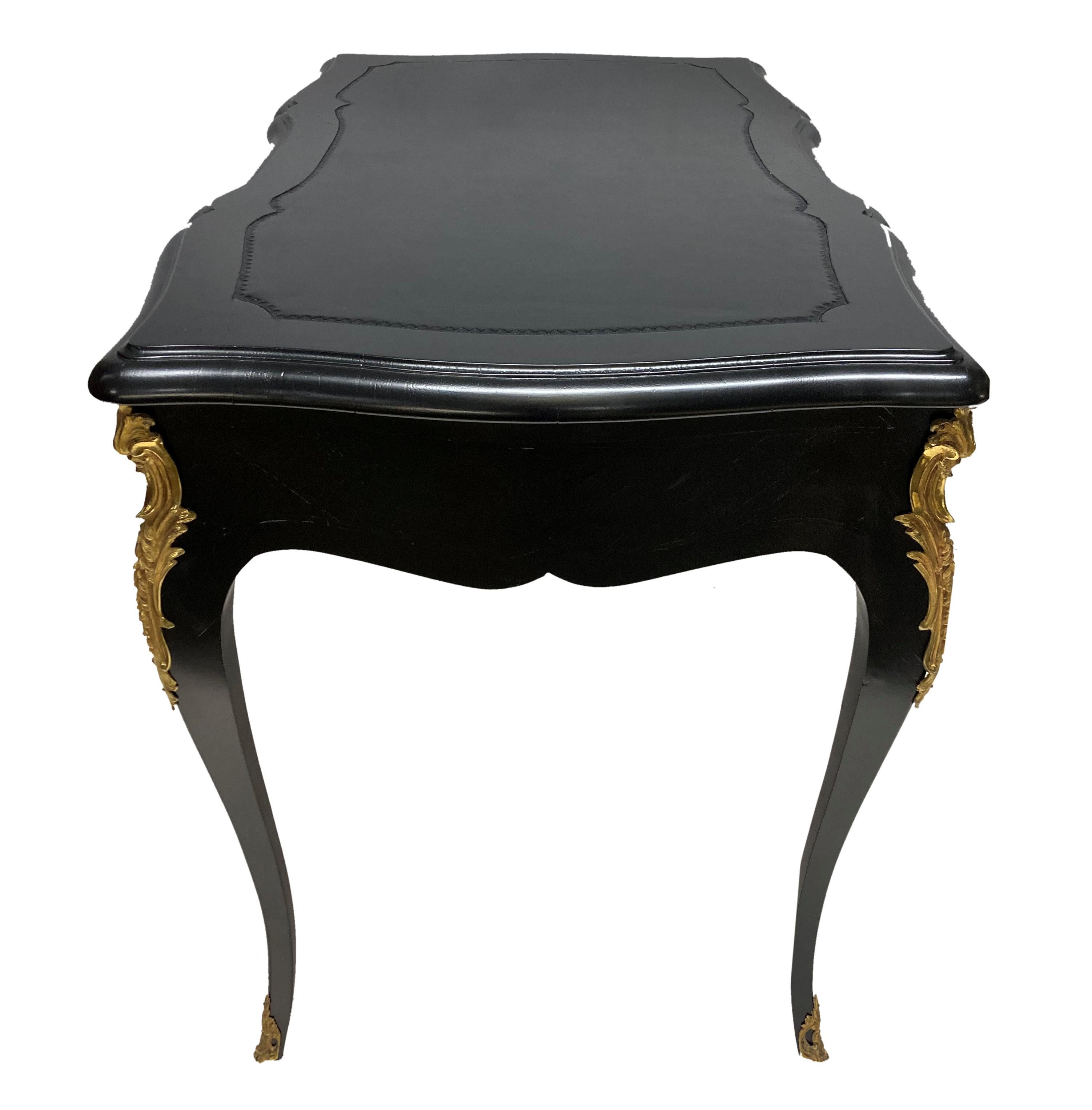 Ebonized Black Lacquered Louis XV Style Writing Table For Sale