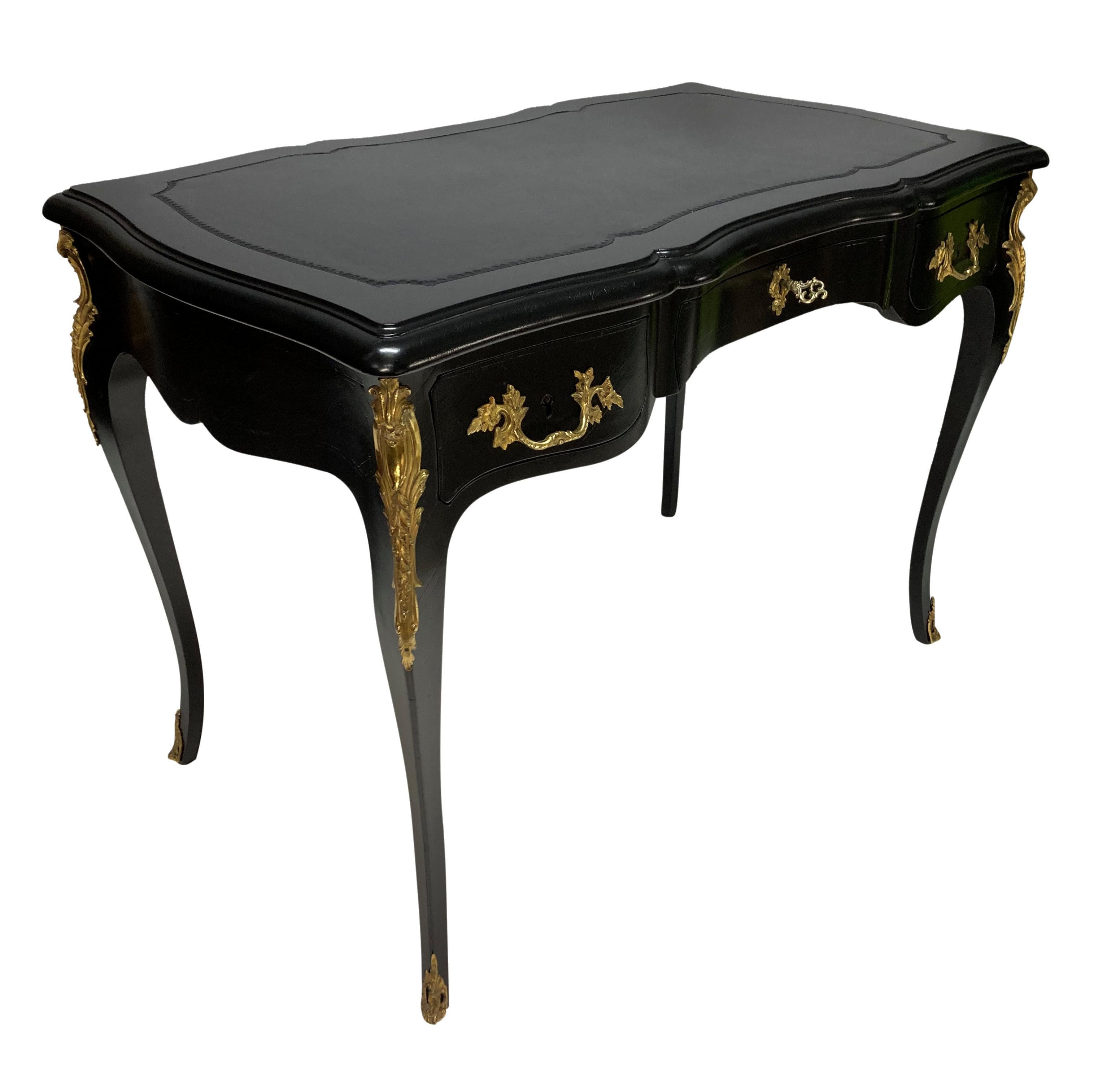 Late 19th Century Black Lacquered Louis XV Style Writing Table For Sale