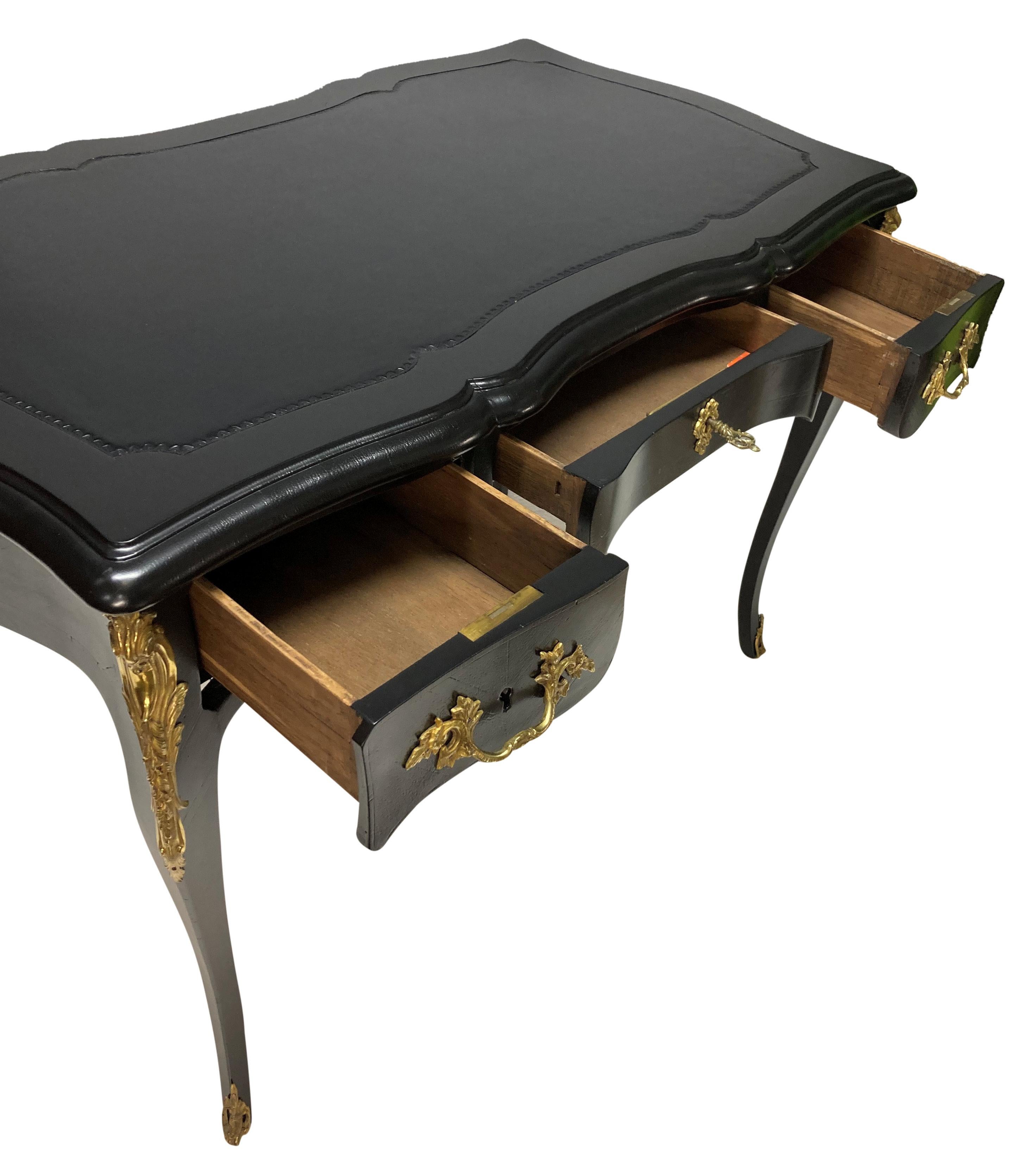 Kingwood Black Lacquered Louis XV Style Writing Table For Sale