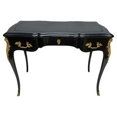 Vintage Black Lacquered Louis XV Style Writing Table