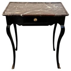 Antique Black Lacquered Marble Top Table