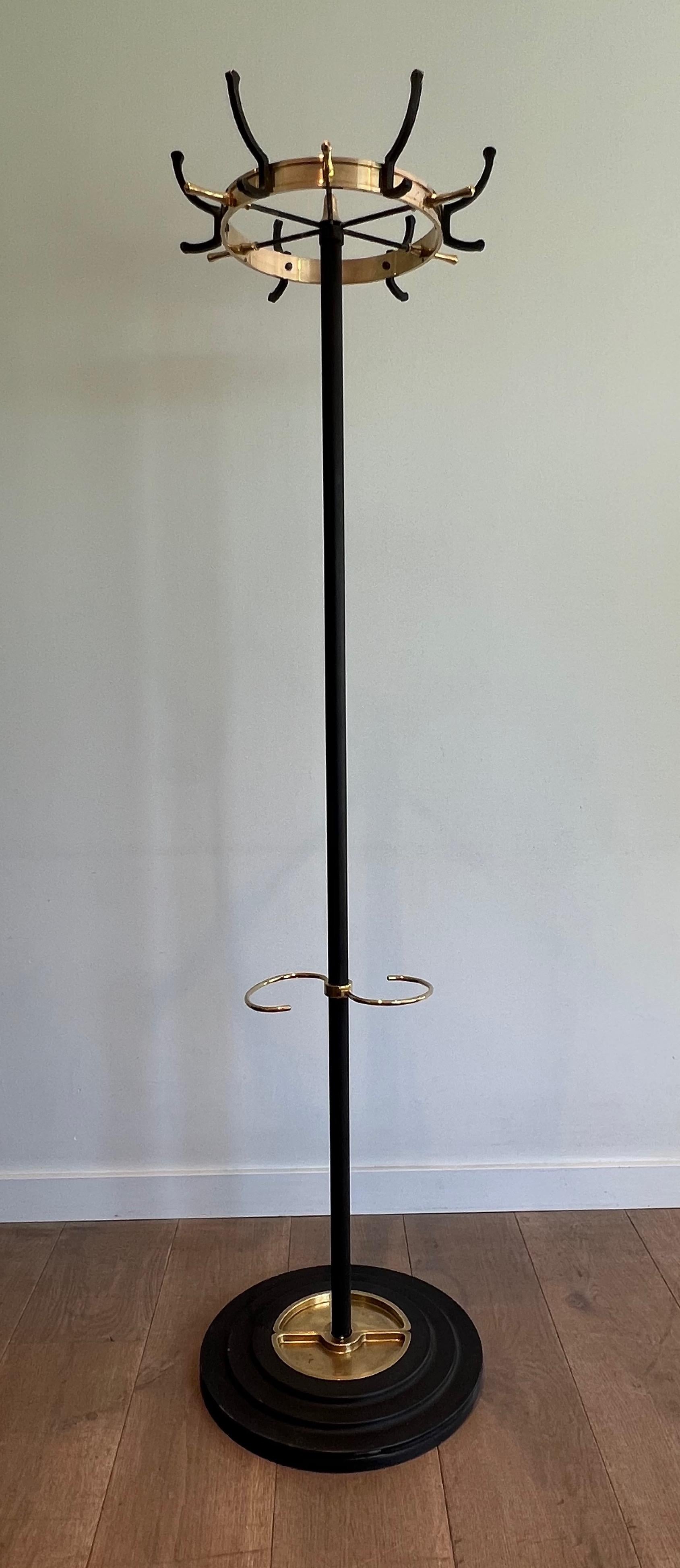 Black Lacquered Metal and Brass Coat Hanger by Jacques Adnet 6