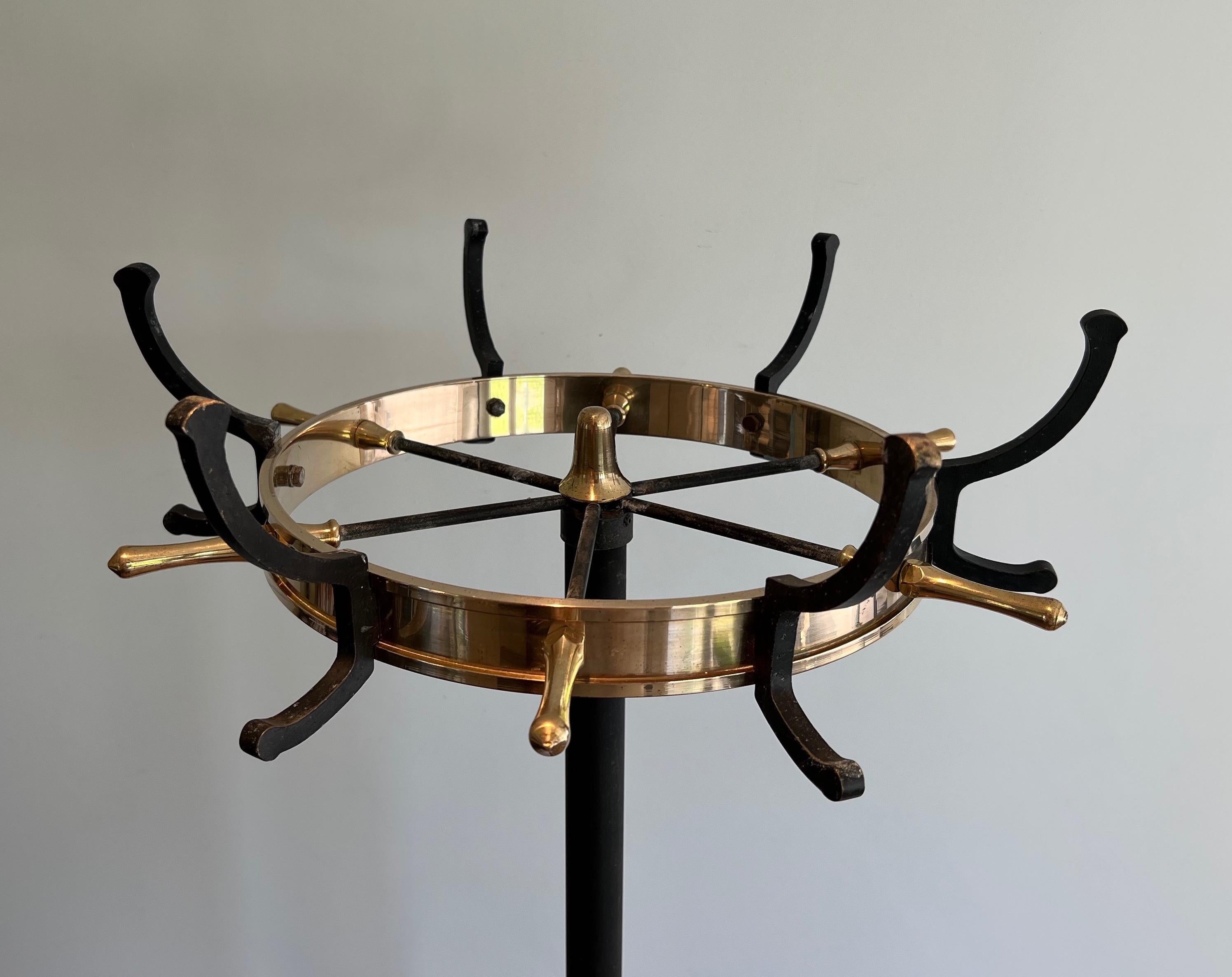 Mid-Century Modern Black Lacquered Metal and Brass Coat Hanger by Jacques Adnet