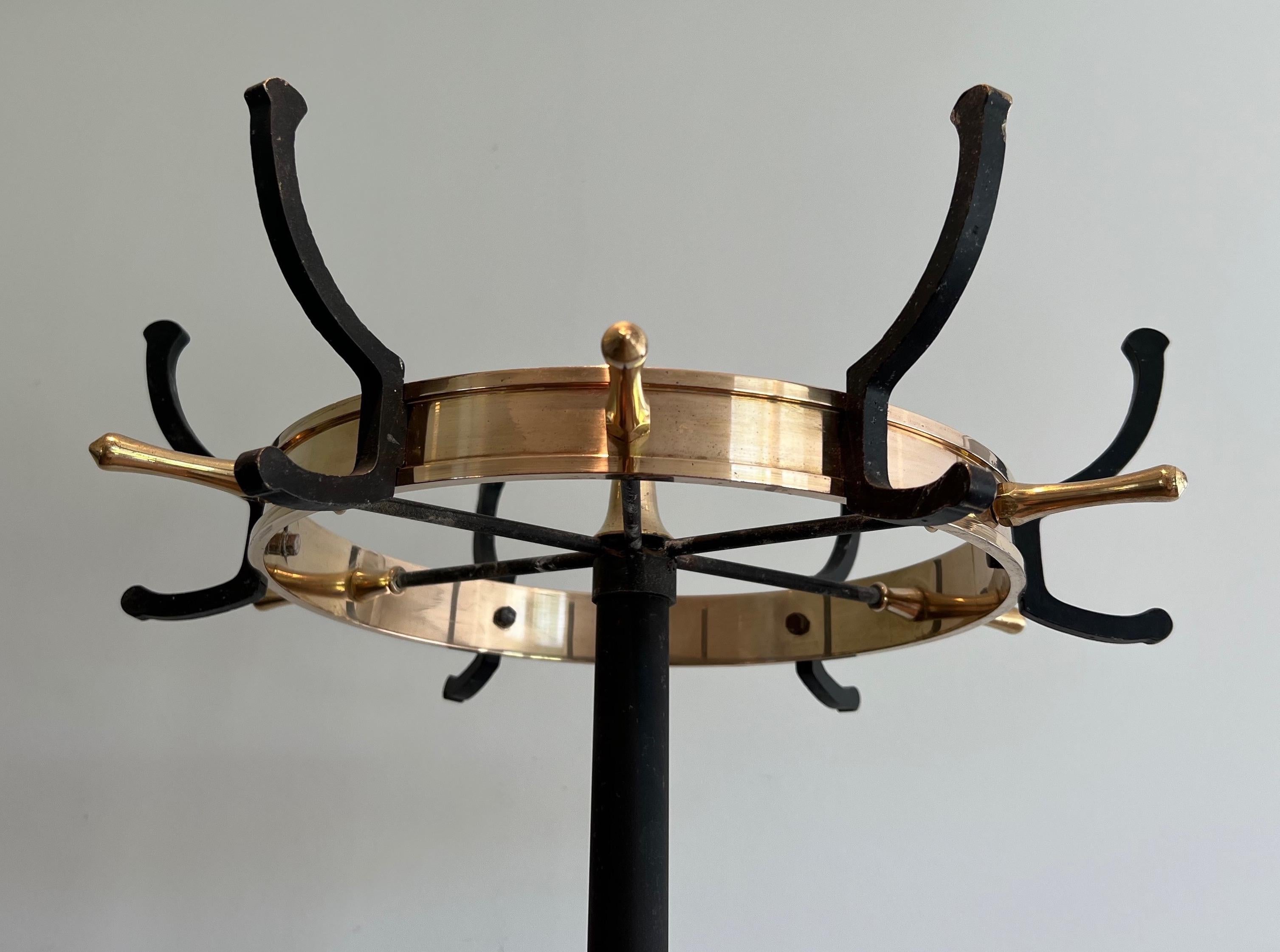 French Black Lacquered Metal and Brass Coat Hanger by Jacques Adnet