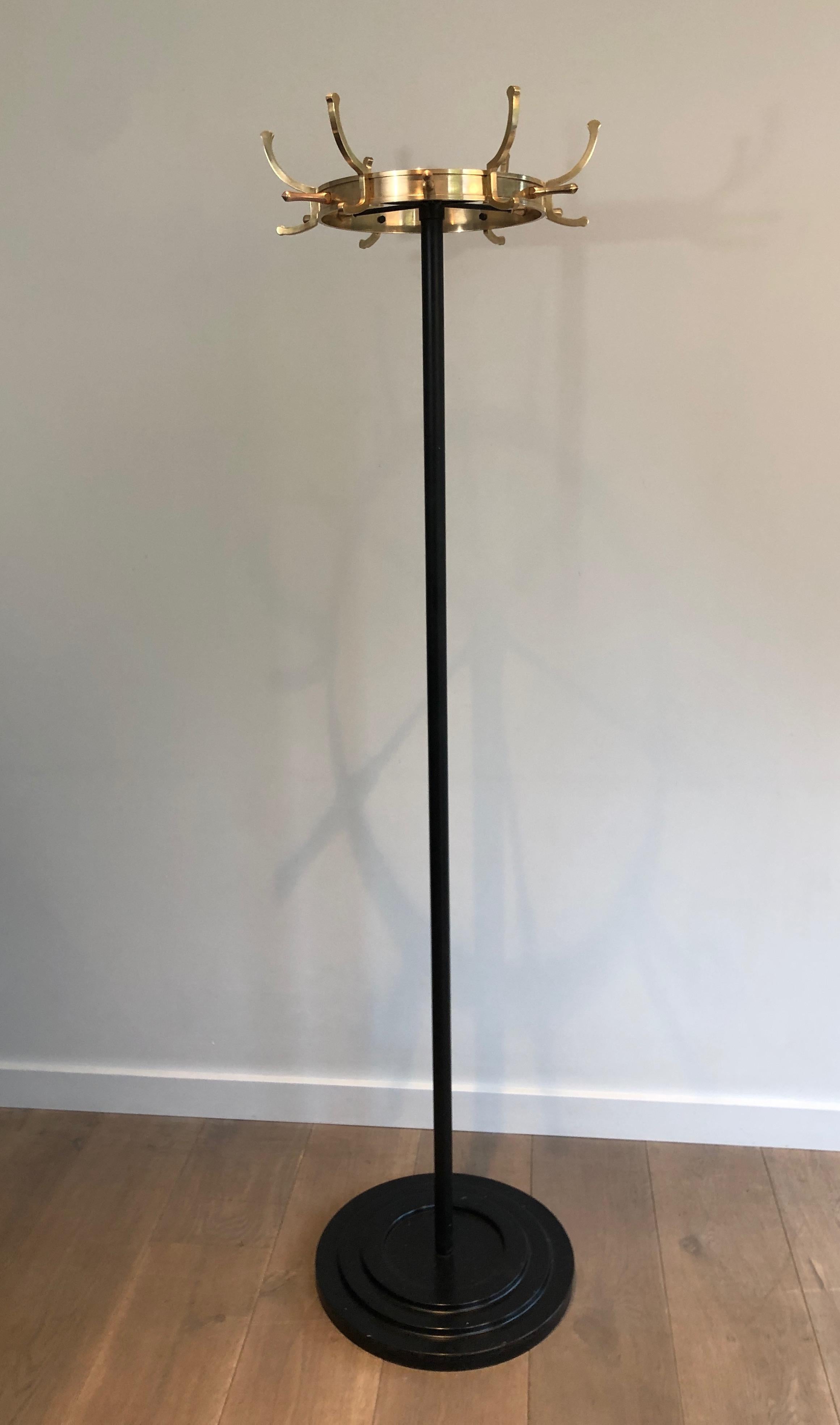 Black Lacquered Metal and Brass Coat Rack by Jacques Adnet 6