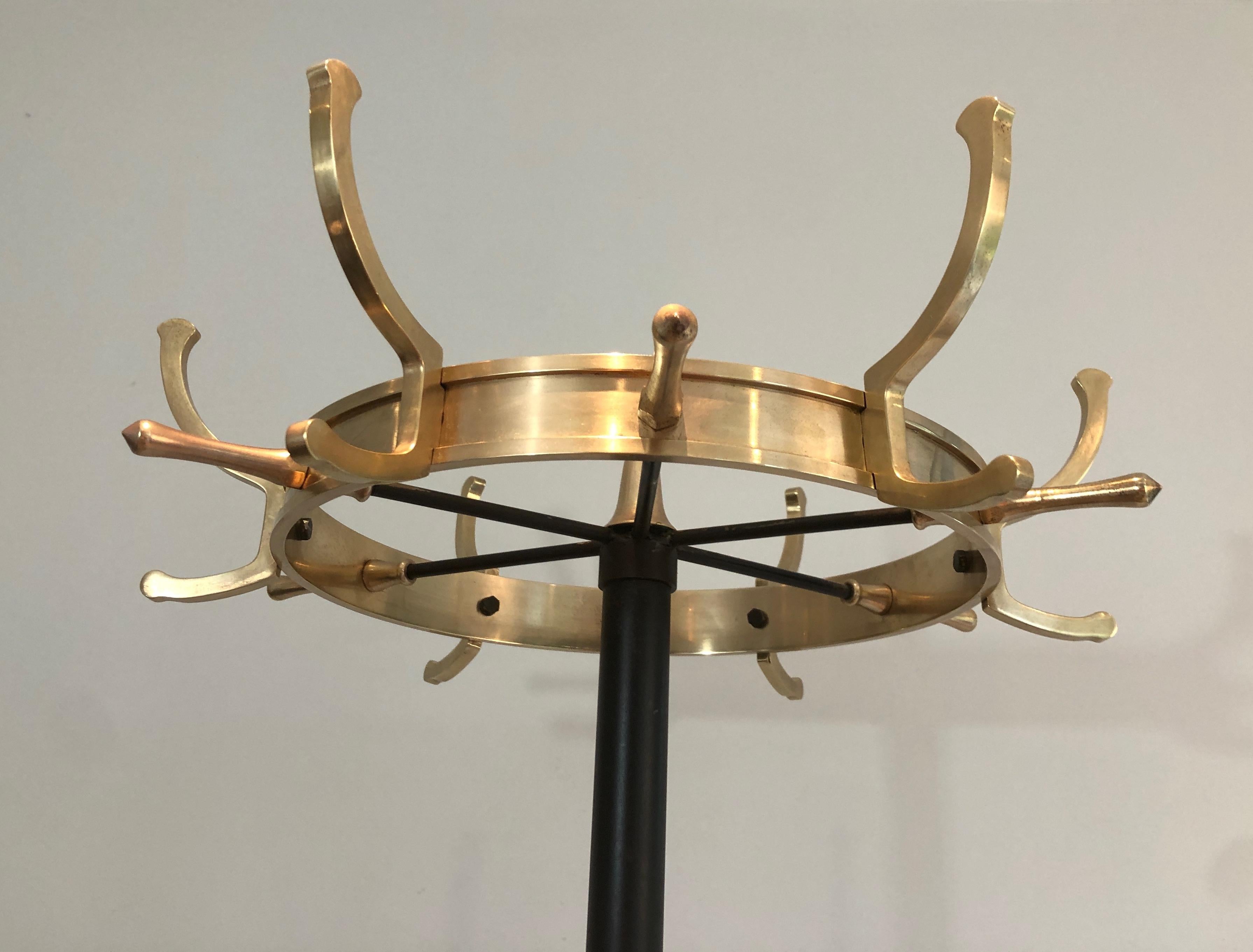 Black Lacquered Metal and Brass Coat Rack by Jacques Adnet 8