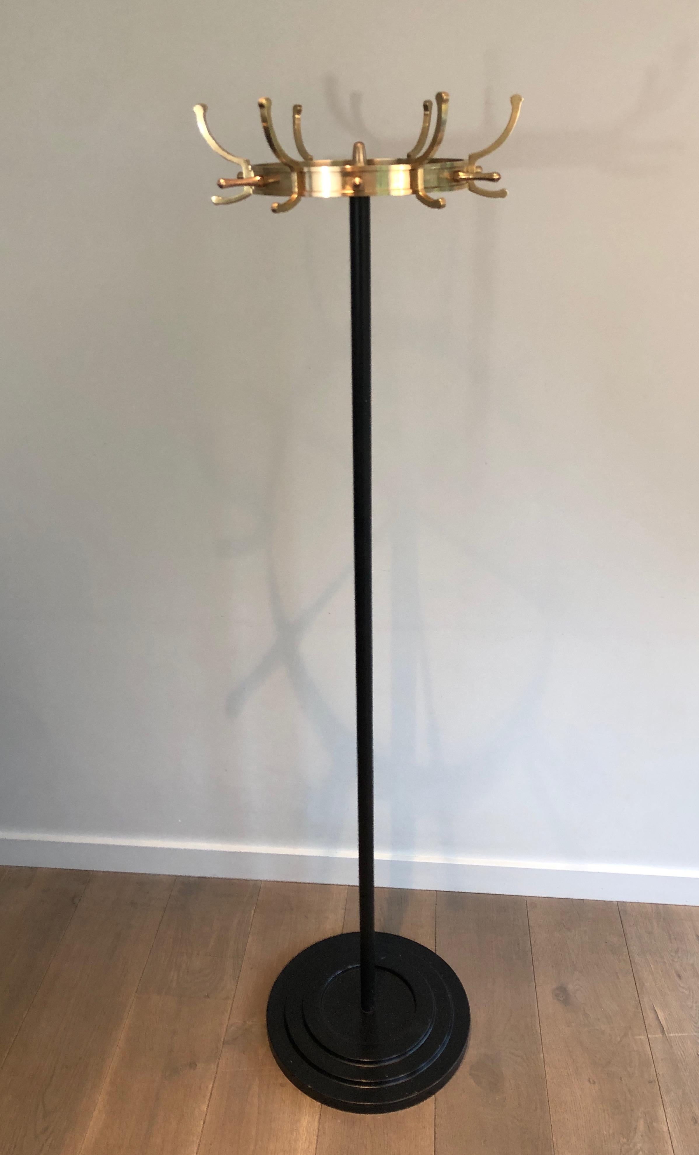Black Lacquered Metal and Brass Coat Rack by Jacques Adnet 11