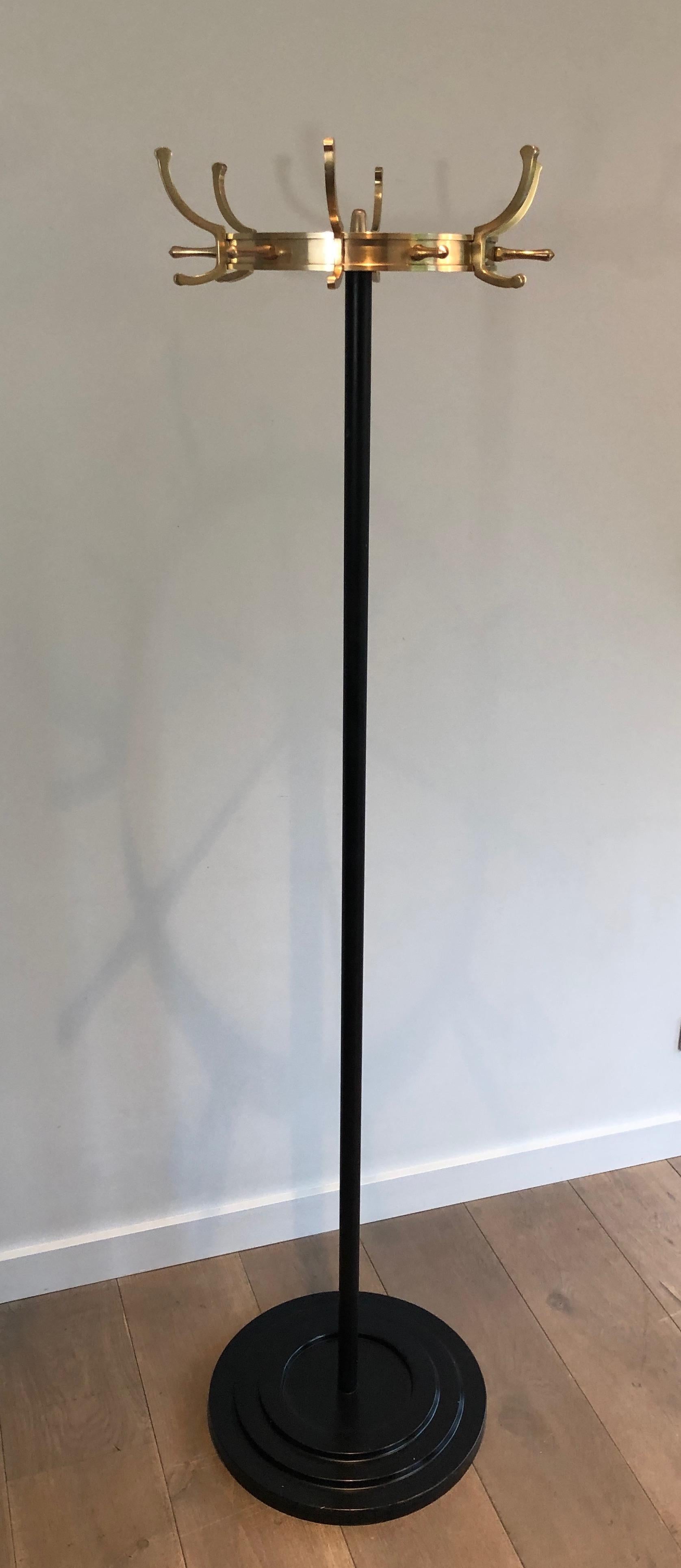 Black Lacquered Metal and Brass Coat Rack by Jacques Adnet 13