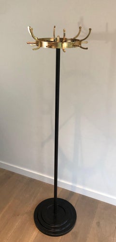 Black Lacquered Metal and Brass Coat Rack by Jacques Adnet