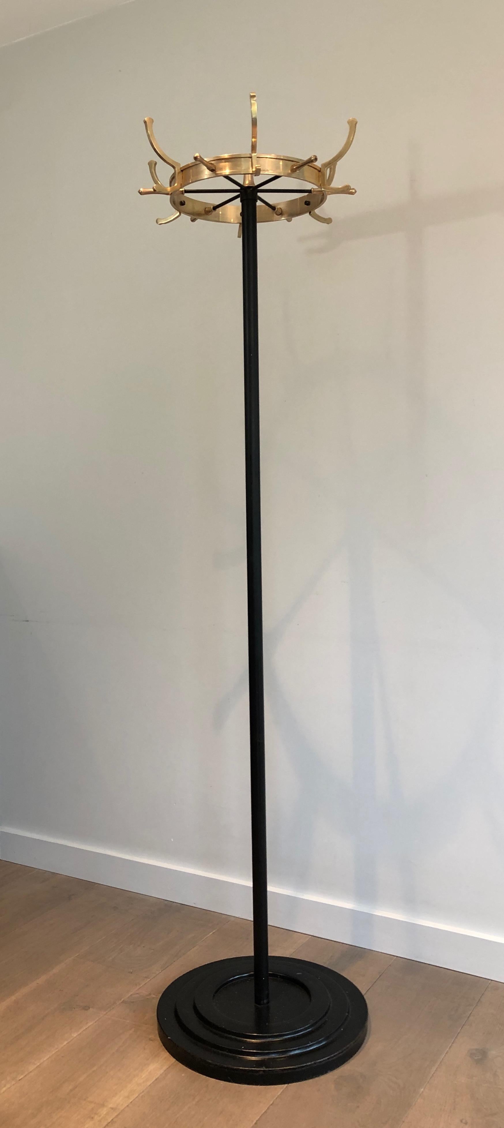 Mid-Century Modern Black Lacquered Metal and Brass Coat Rack by Jacques Adnet