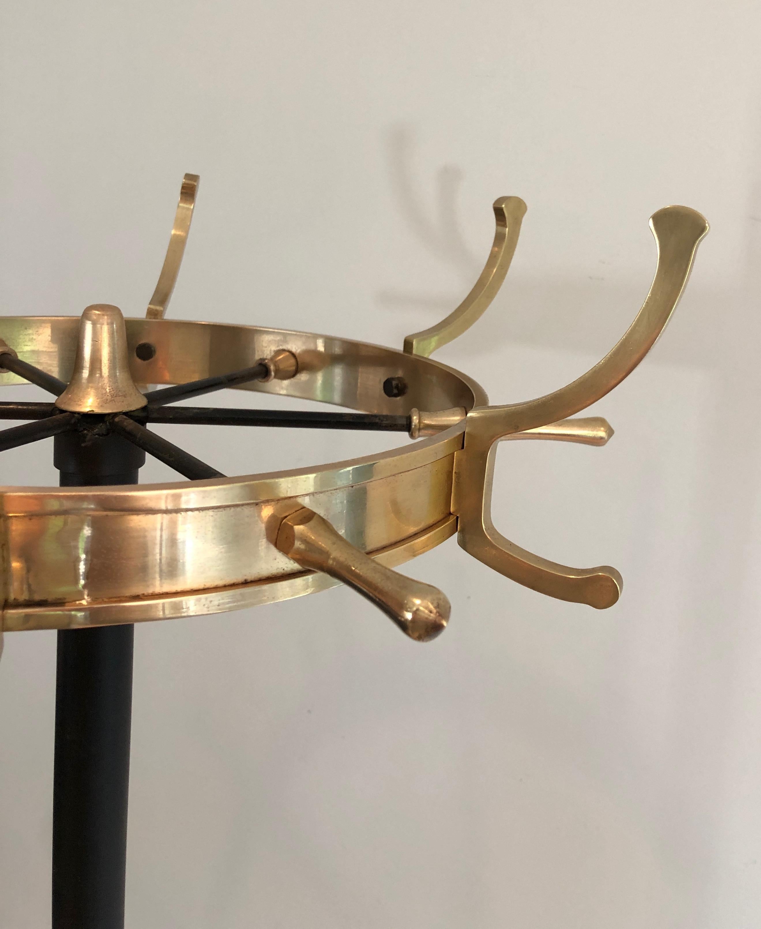 Black Lacquered Metal and Brass Coat Rack by Jacques Adnet 2