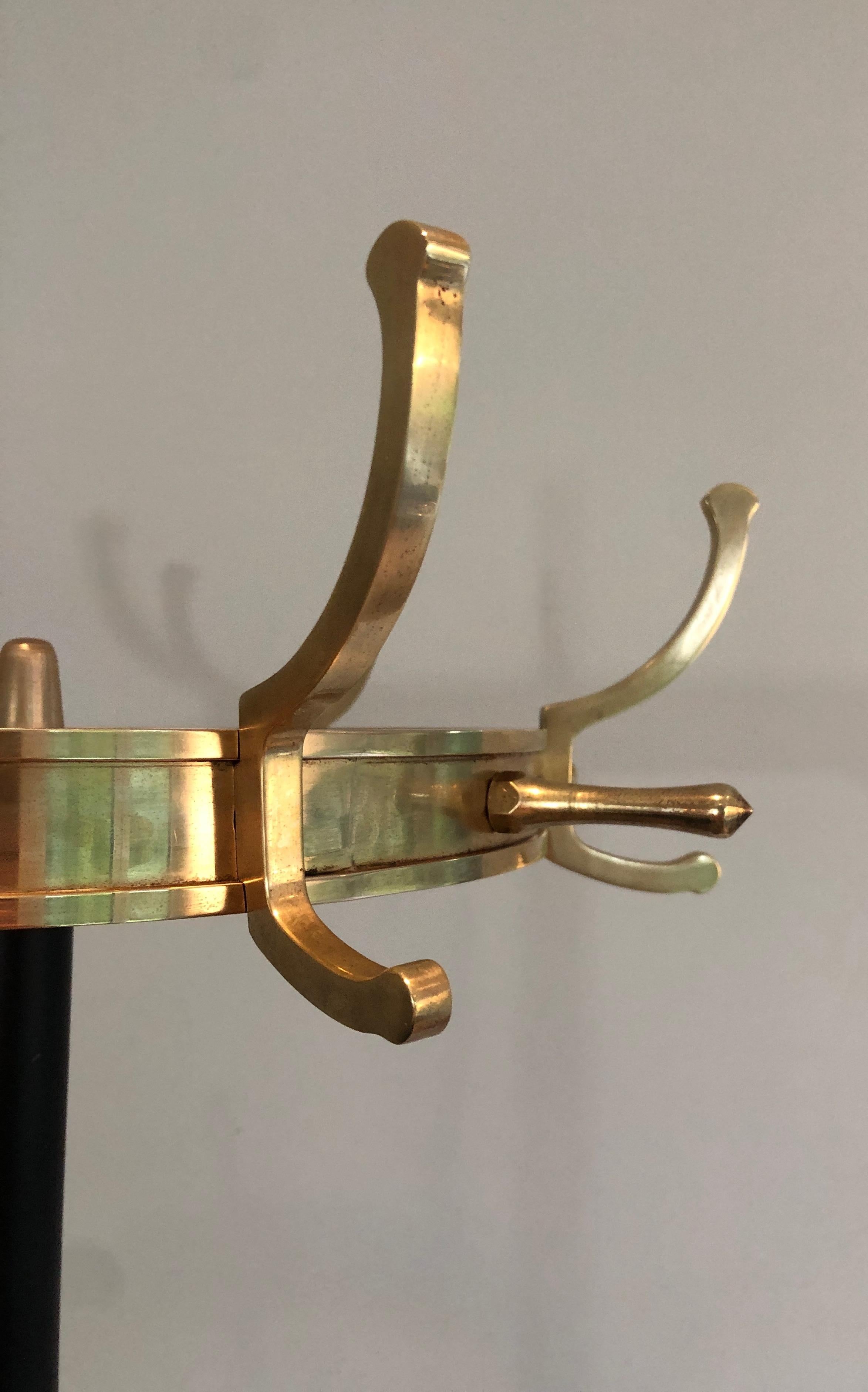Black Lacquered Metal and Brass Coat Rack by Jacques Adnet 3