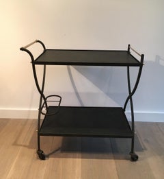 Black Lacquered Metal and Brass Design Trolley, French, circa 1950