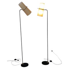 Black Lacquered Metal and Brass Floor Lamps by R. Lunel, 1950s