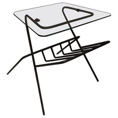 Black Lacquered Metal and Glass Shelf Magazine Rack. French work. Circa 1950