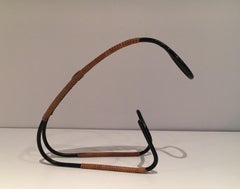 Black Lacquered Metal and Wicker Bottles Holder. Scandinavian Work, Circa 1950