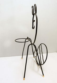 Black Lacquered Metal Bambi Magazine Rack and Plant Holder, 1960s