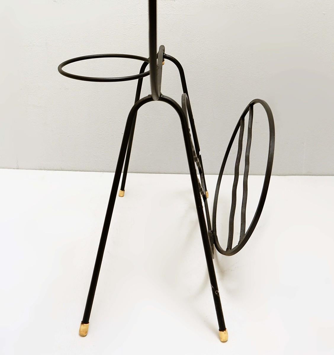 Black Lacquered Metal Bambi Magazine Rack and Plant Holder, 1960s For Sale 1