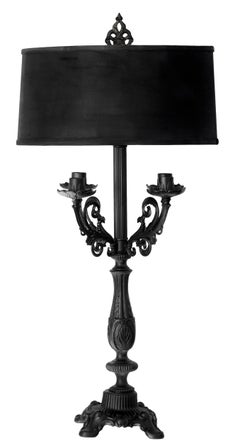 Black Lacquered Metal Candelabras Table Lamp with Four Branches
