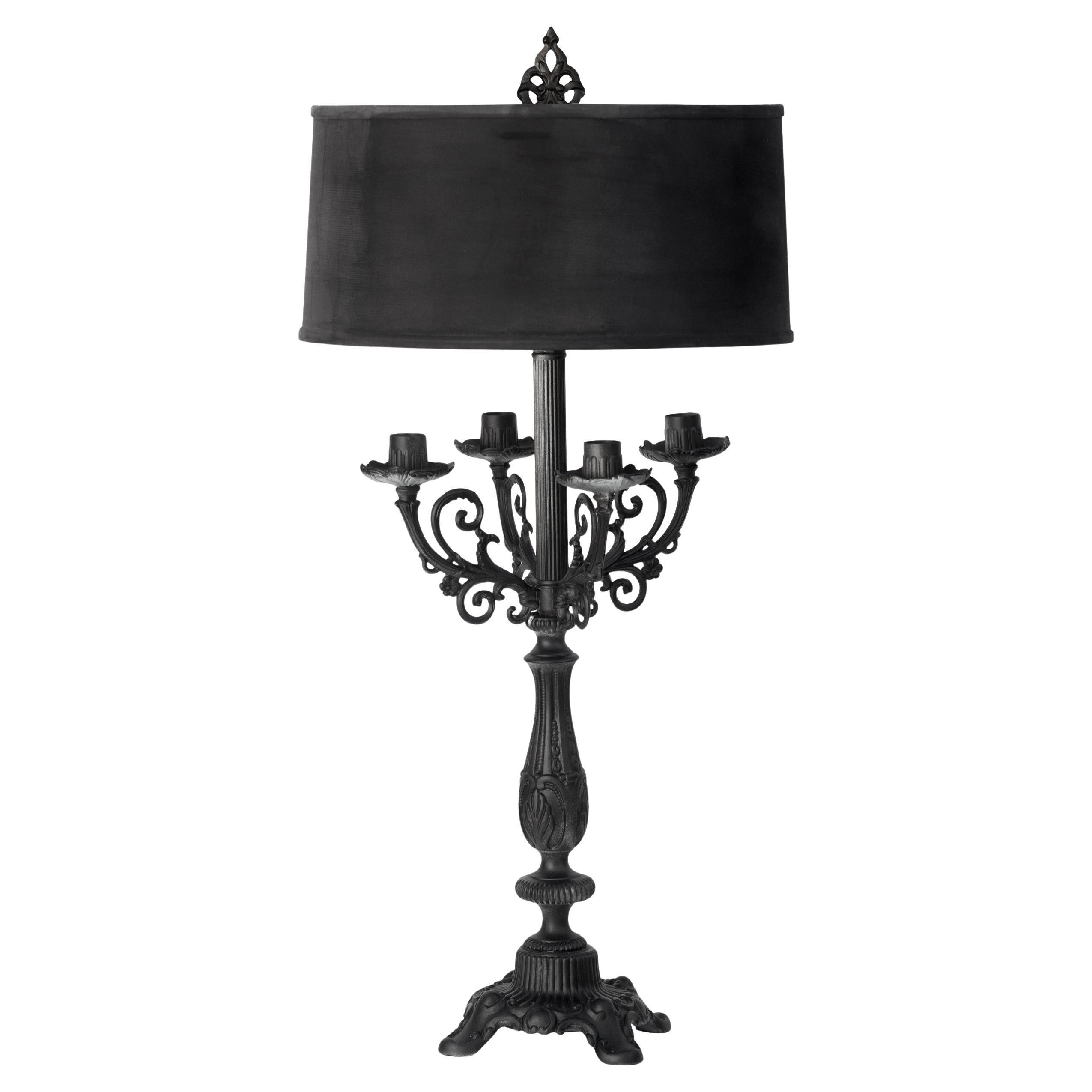 Black Lacquered Metal Candelabras Table Lamp with Four Branches im Angebot