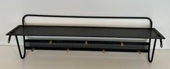 Black Lacquered Metal Coat Rack with Perforated Sheet Metal and Brass