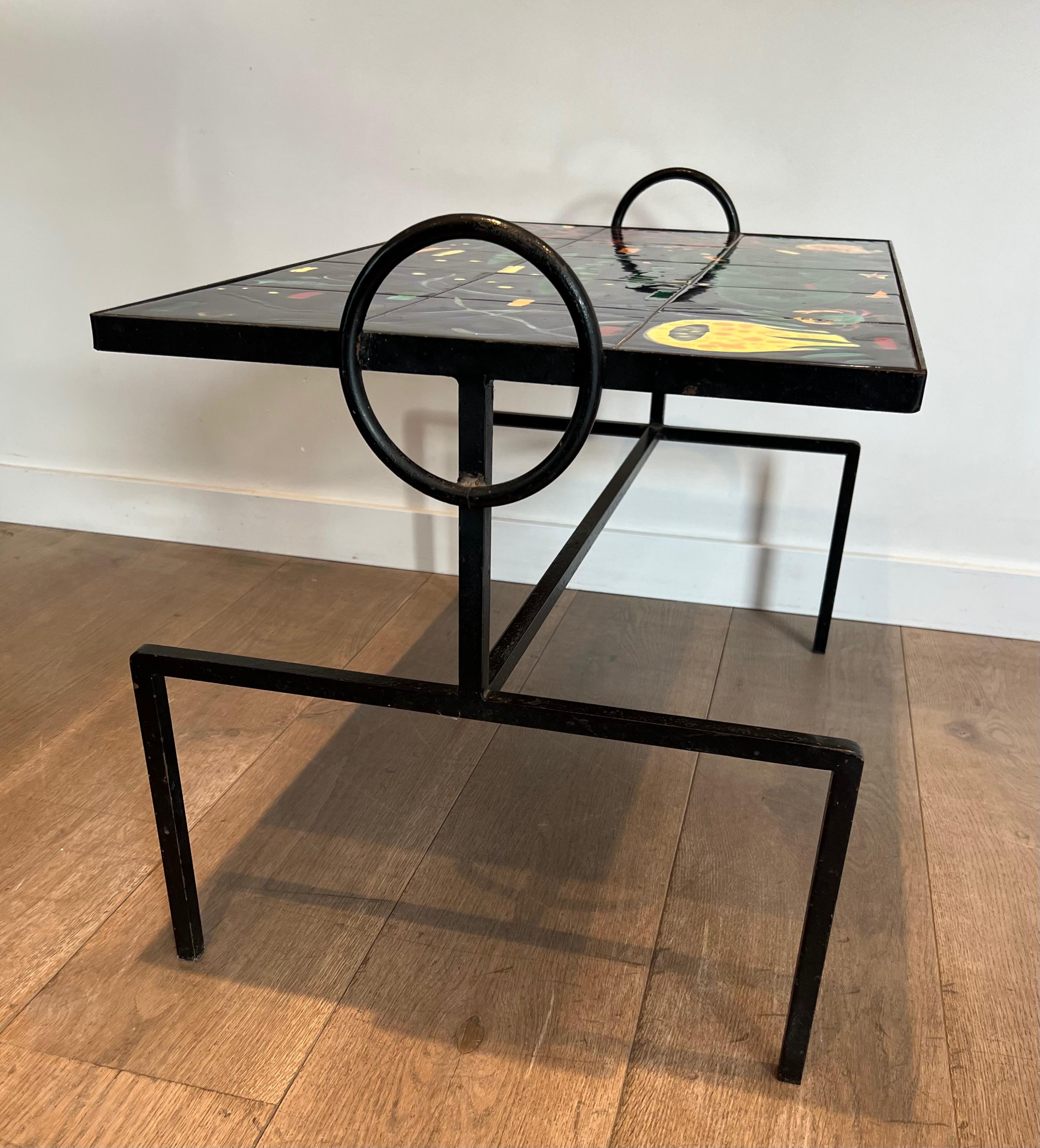 Table basse en métal laqué noir avec plateau en céramique en vente 5