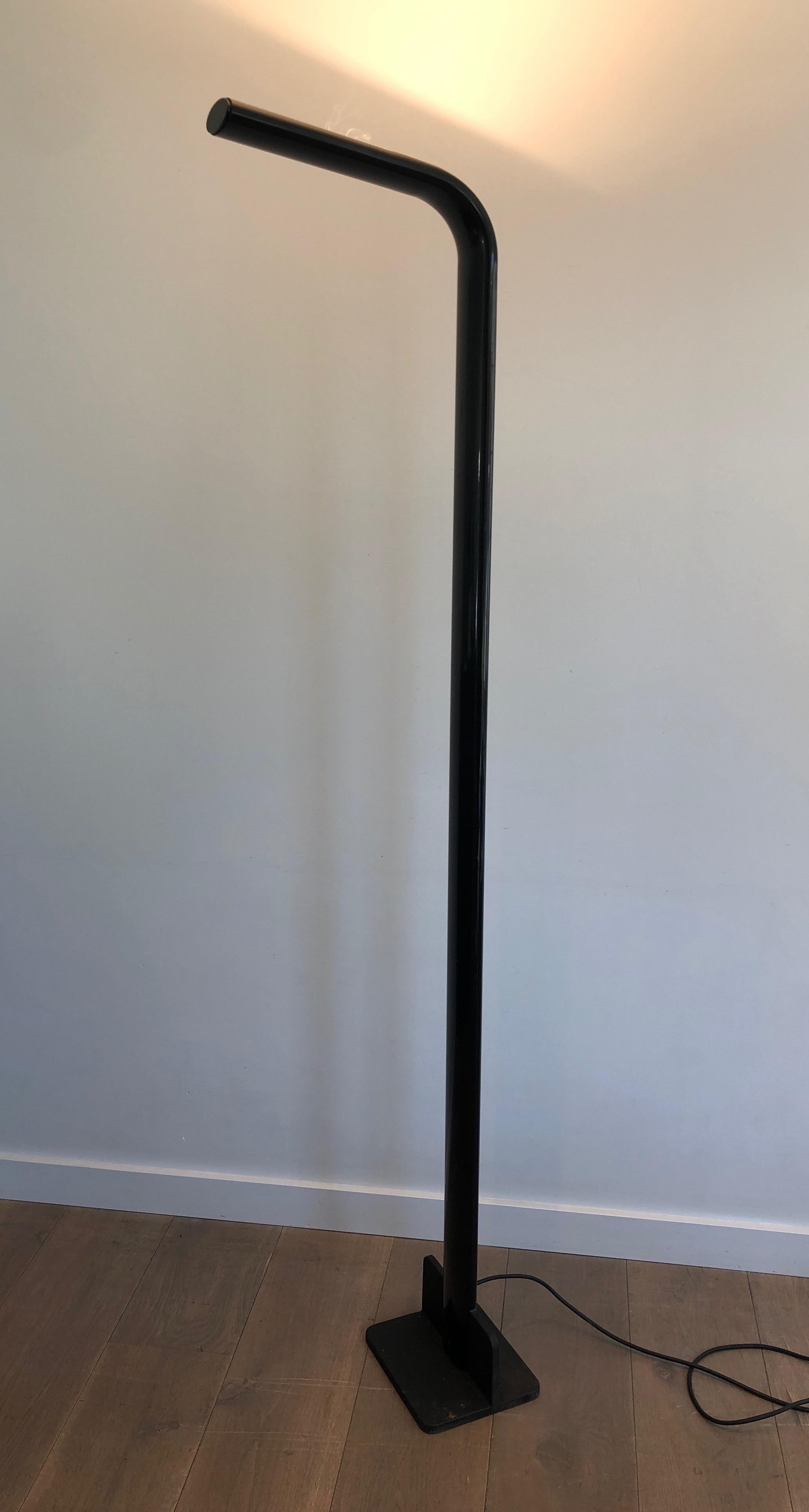 Mid-Century Modern Black Lacquered Metal Floor Lamp For Sale