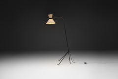 Black Lacquered Metal Floor Lamp with a Tripod Base by Lunel, France Mid-20th C.