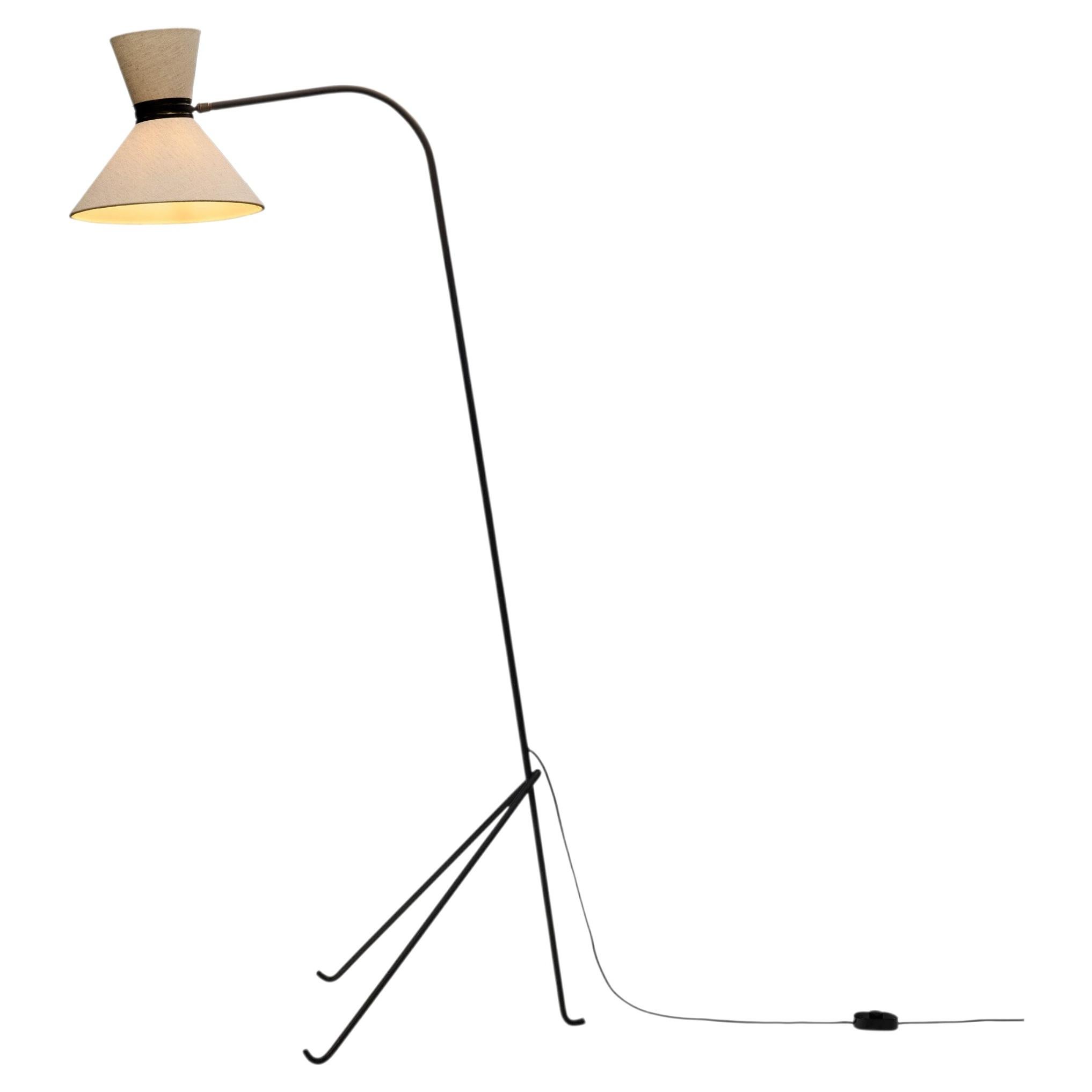 Black Lacquered Metal Floor Lamp with a Tripod Base by Lunel, France Mid-20th C.
