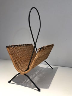 Black Lacquered Metal Magazine Rack, French Work, Circa 1950