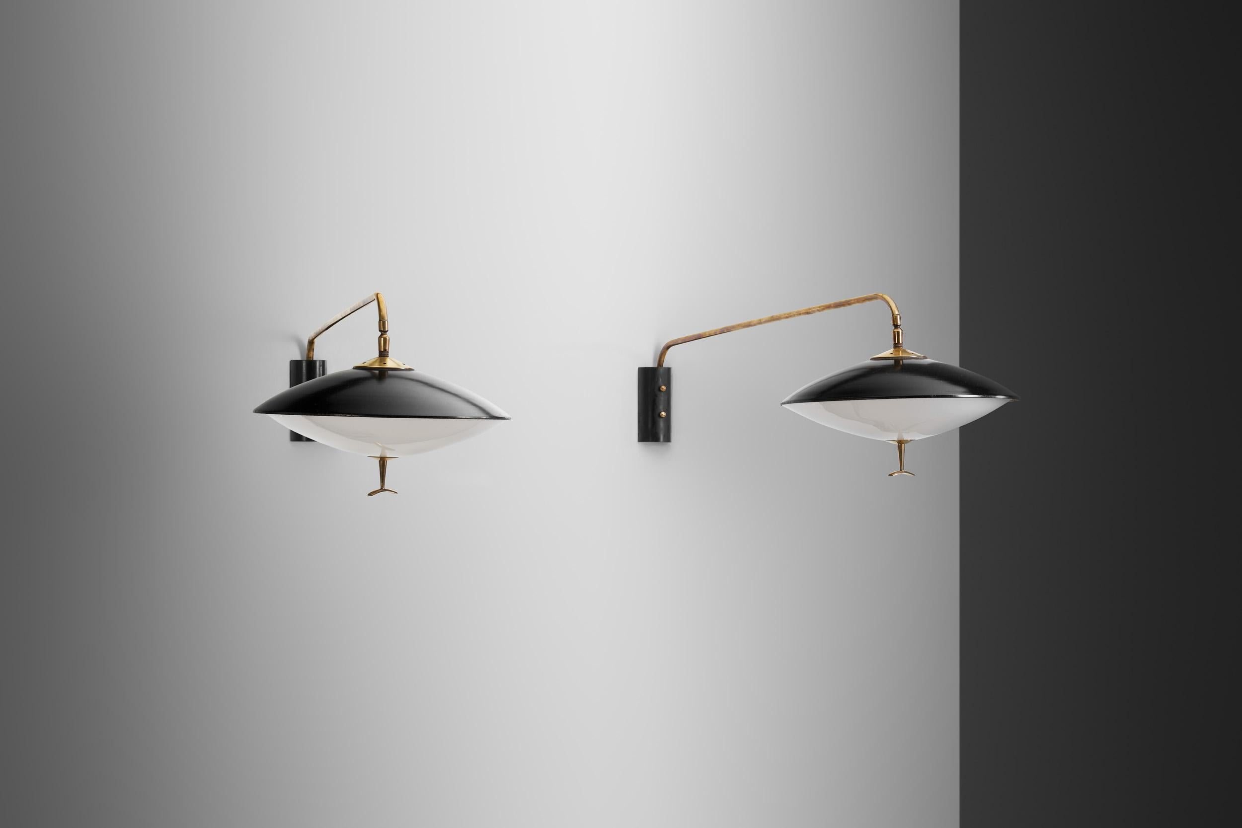 Black Lacquered Metal Saucer Wall Lights by Maison Arlus, France ca 1950s In Good Condition In Utrecht, NL