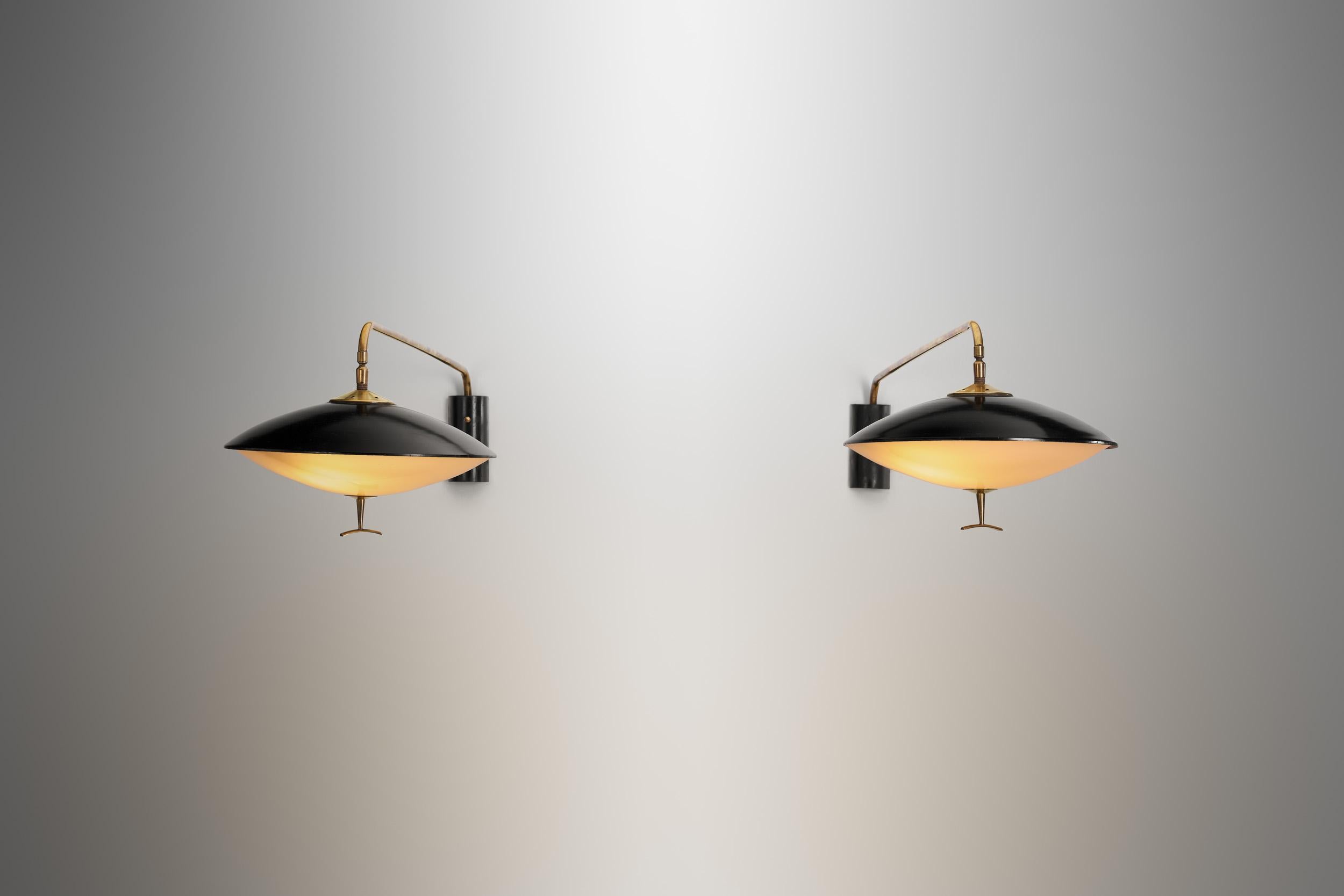 Mid-20th Century Black Lacquered Metal Saucer Wall Lights by Maison Arlus, France ca 1950s