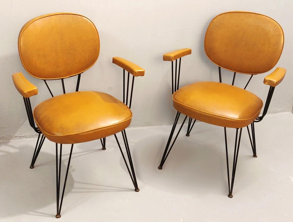 Black lacquered metal structure armchairs, Italy, 1950s.