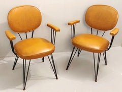 Black Lacquered Metal Structure Armchairs, Italy, 1950s
