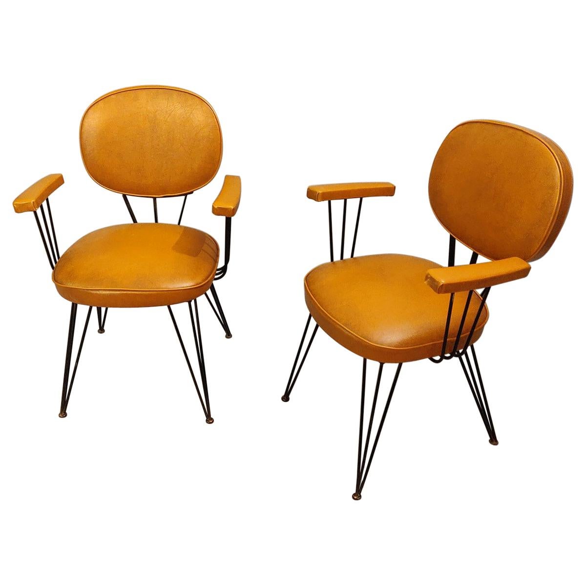 Black Lacquered Metal Structure Armchairs, Italy, 1950s For Sale