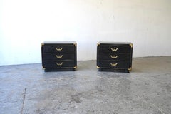 Black lacquered  mid-century modern Hollywood Regency Campaign  nightstands